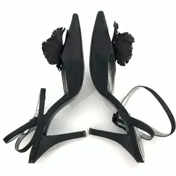 Enzo Angiolini heels size 7.5 Eafeliz black satin floral pointy toe vintage y2k - Picture 6 of 13